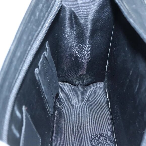 LOEWE Anagram Clutch Bag Leather Black Gold Auth - Picture 15 of 16